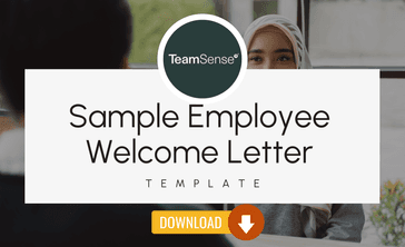 An image with text reading sample employee welcome letter template download from TeamSense
