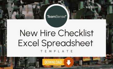 An image with text reading New hire checklist excel spreadsheet template download from TeamSense