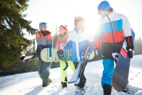 Group of friends on the mountain hill SBI 328456562