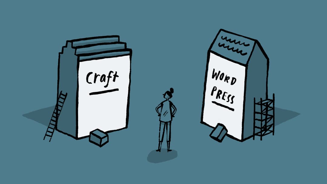 An illustration of a Craft CMS building v.s. a WordPress building