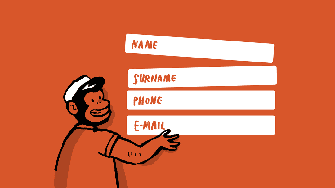 An illustration of the Mailchimp monkey interacting with form fields