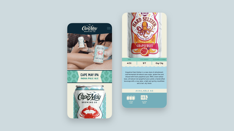 Screenshots of the Cape May Brewery Website on mobile