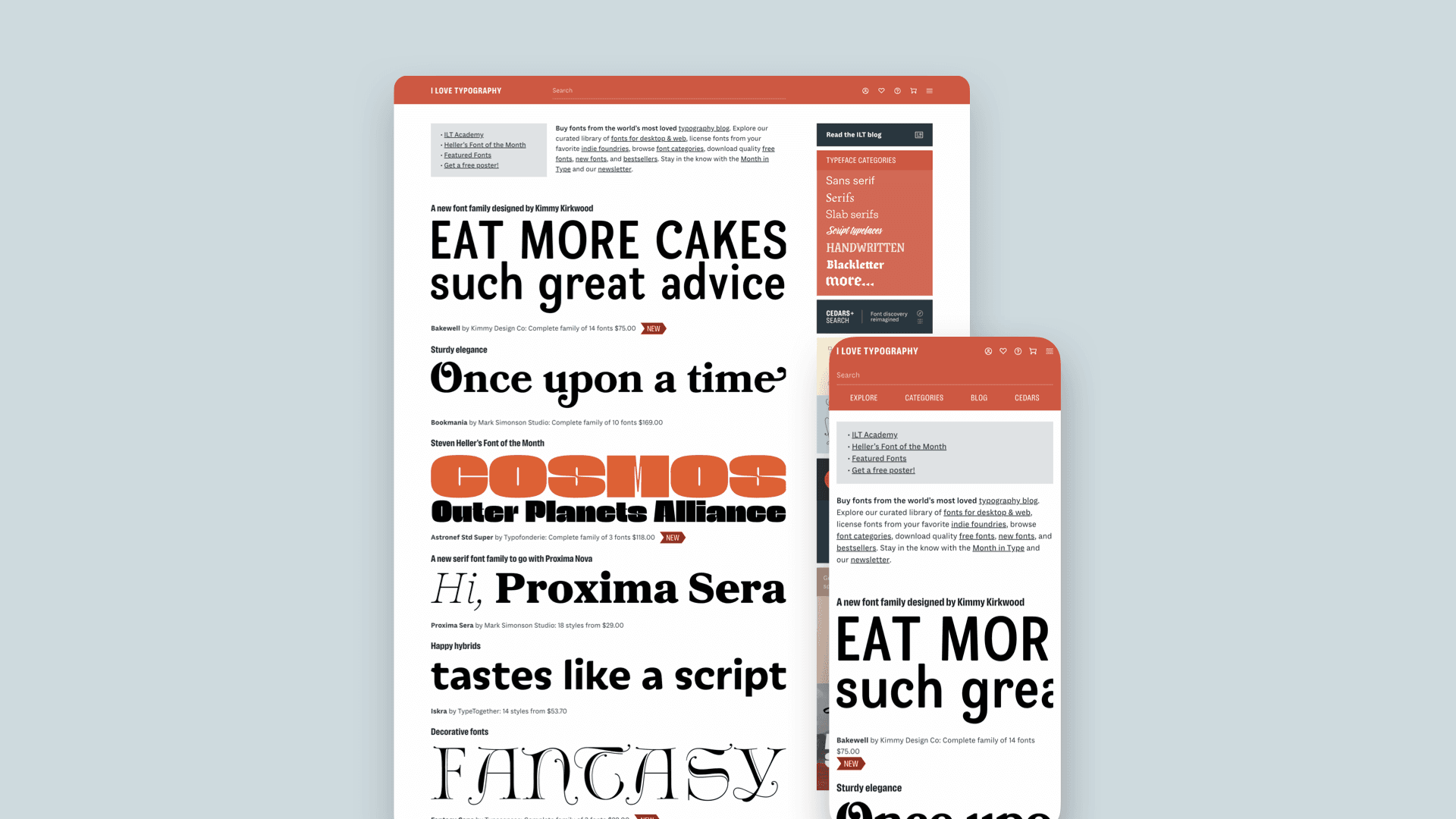 Screenshots of the I Love Typography Website on desktop and mobile