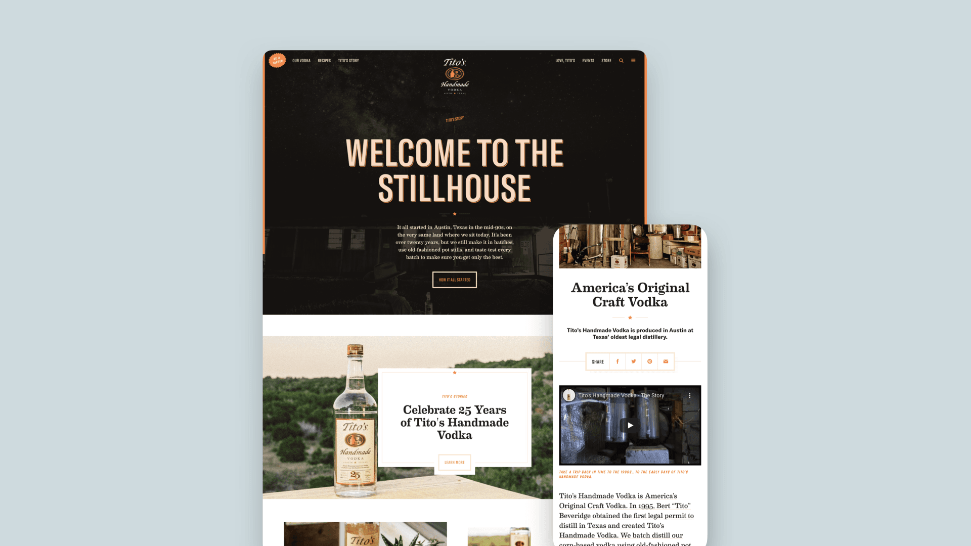 Screenshots of the Tito’s Website on desktop and mobile