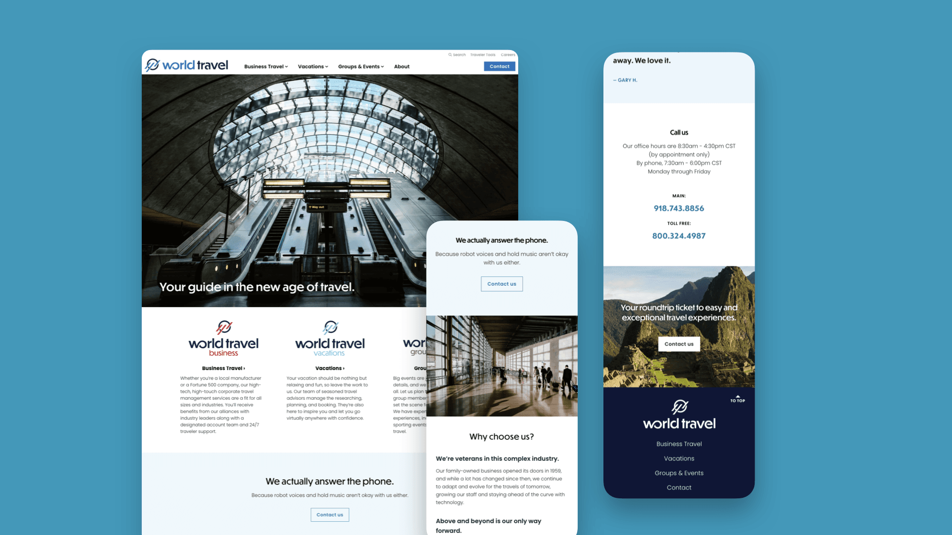 Screenshots of the World Travel Website on desktop and mobile
