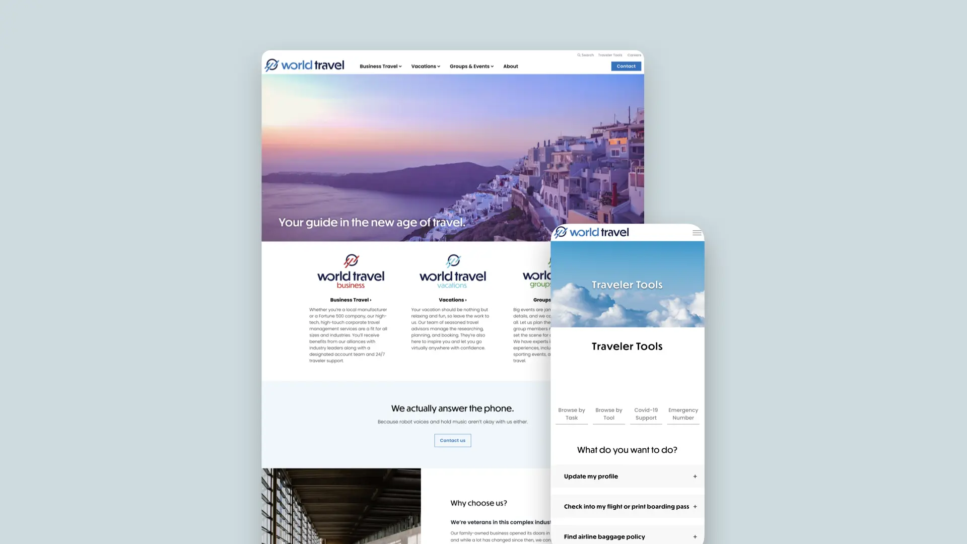 The World Travel Homepage and Travelers Tools page