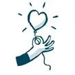 An illustration of a hand holding a heart-shaped balloon