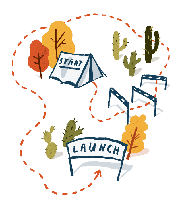 A small illustration of an outdoor trail from start to finish