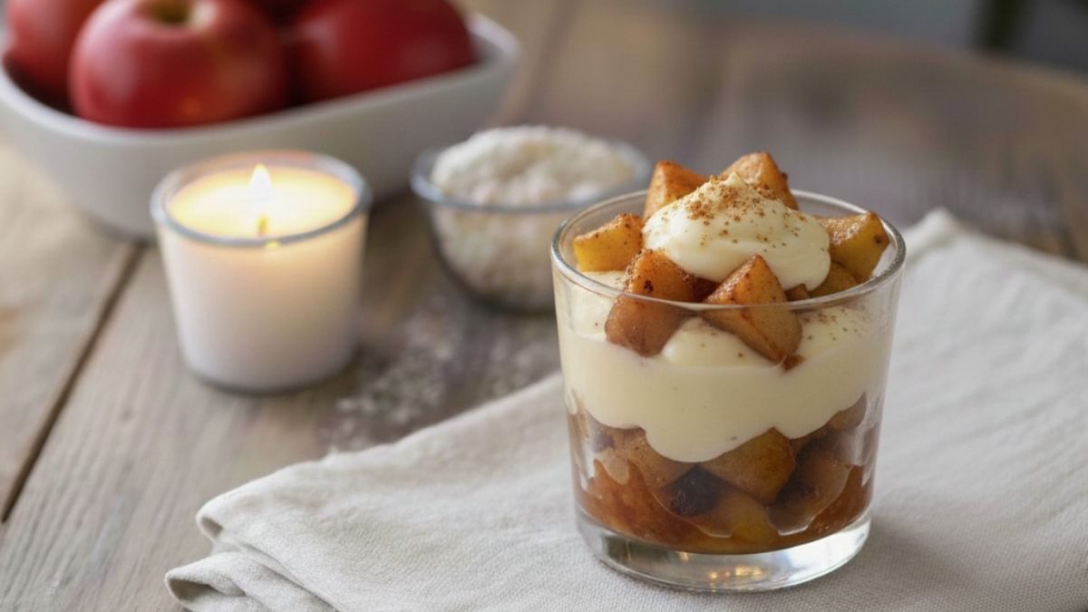 Bratapfel mit Vanillesauce im Glas