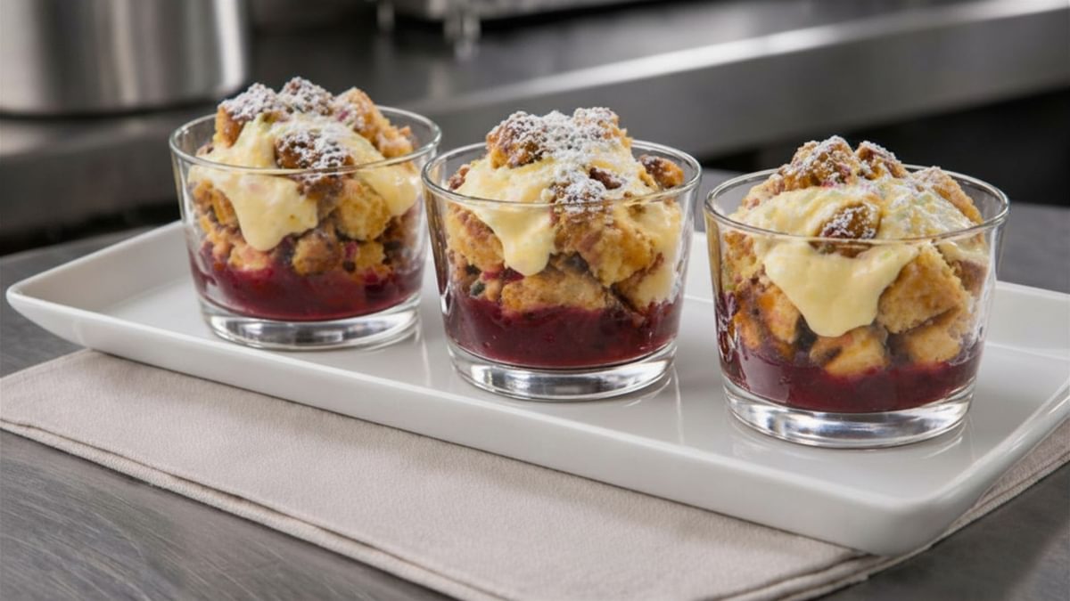 Kaiserschmarrn mit Obstkompott und Vanillesauce im Glas