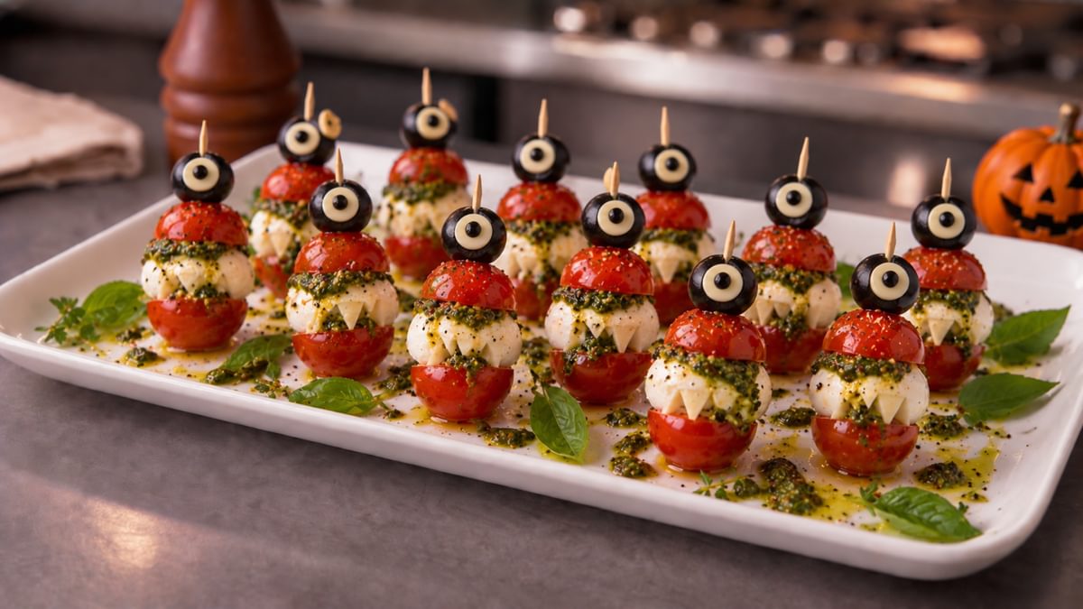 Monster Mozzarella Spiesse mit Tomate Olive Pesto