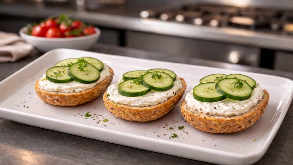 Frische Gurke & Cremige vegane Frischkäse Brötchenhälften