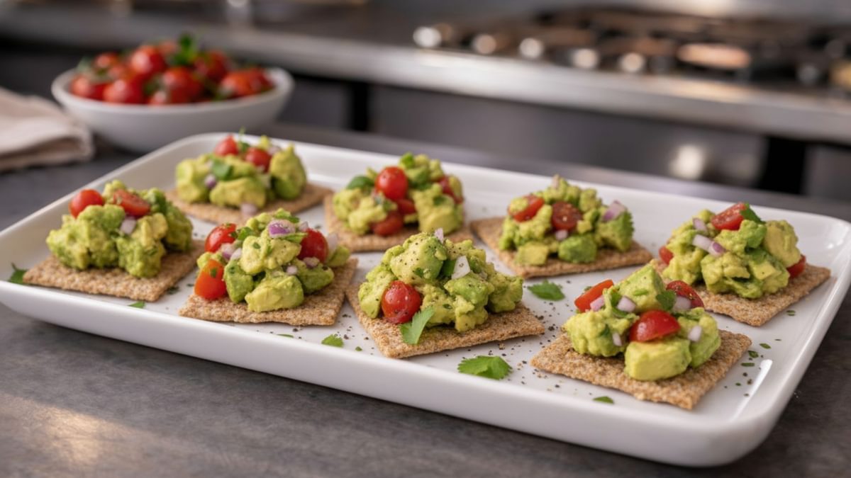 Avocado-Tomaten-Salsa auf knusprigem Vollkorn-Cracker