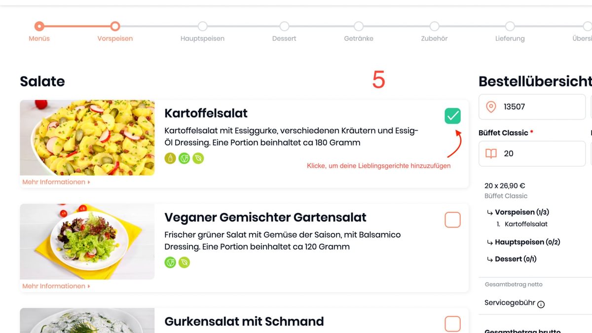 Klicke, um deine Lieblingsgerichte hinzuzufügen