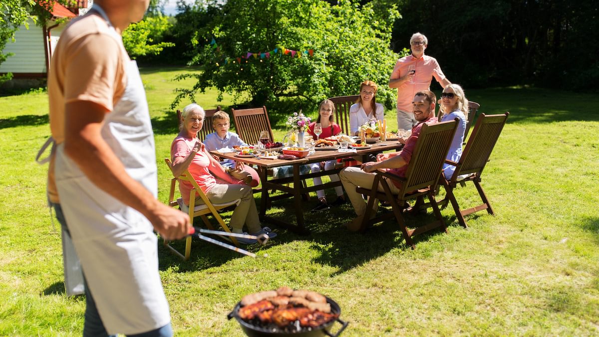 People barbecueing