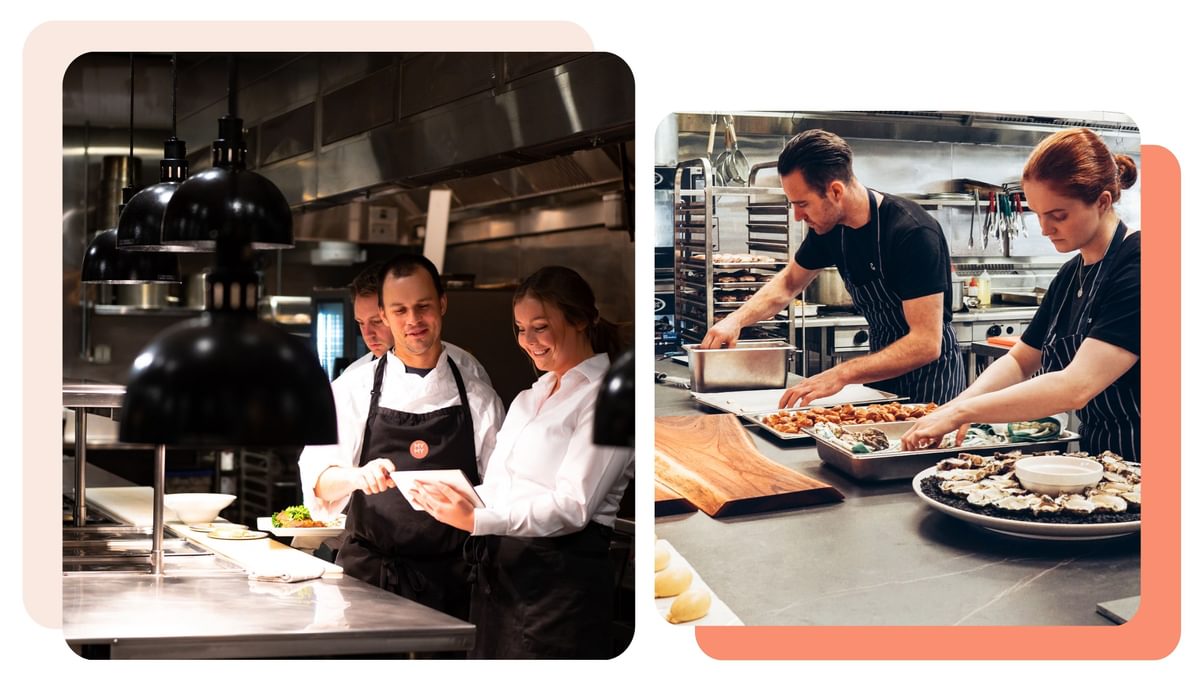 Photo collage of cooks in the kitchen