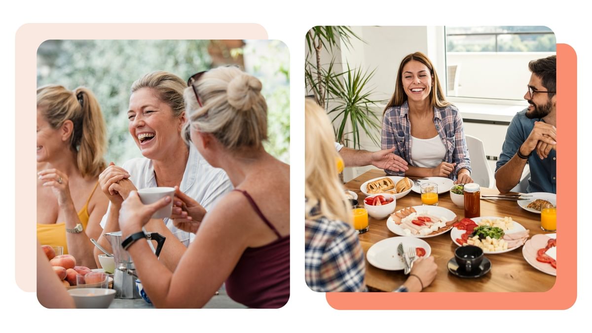 Teams enjoying office breakfast