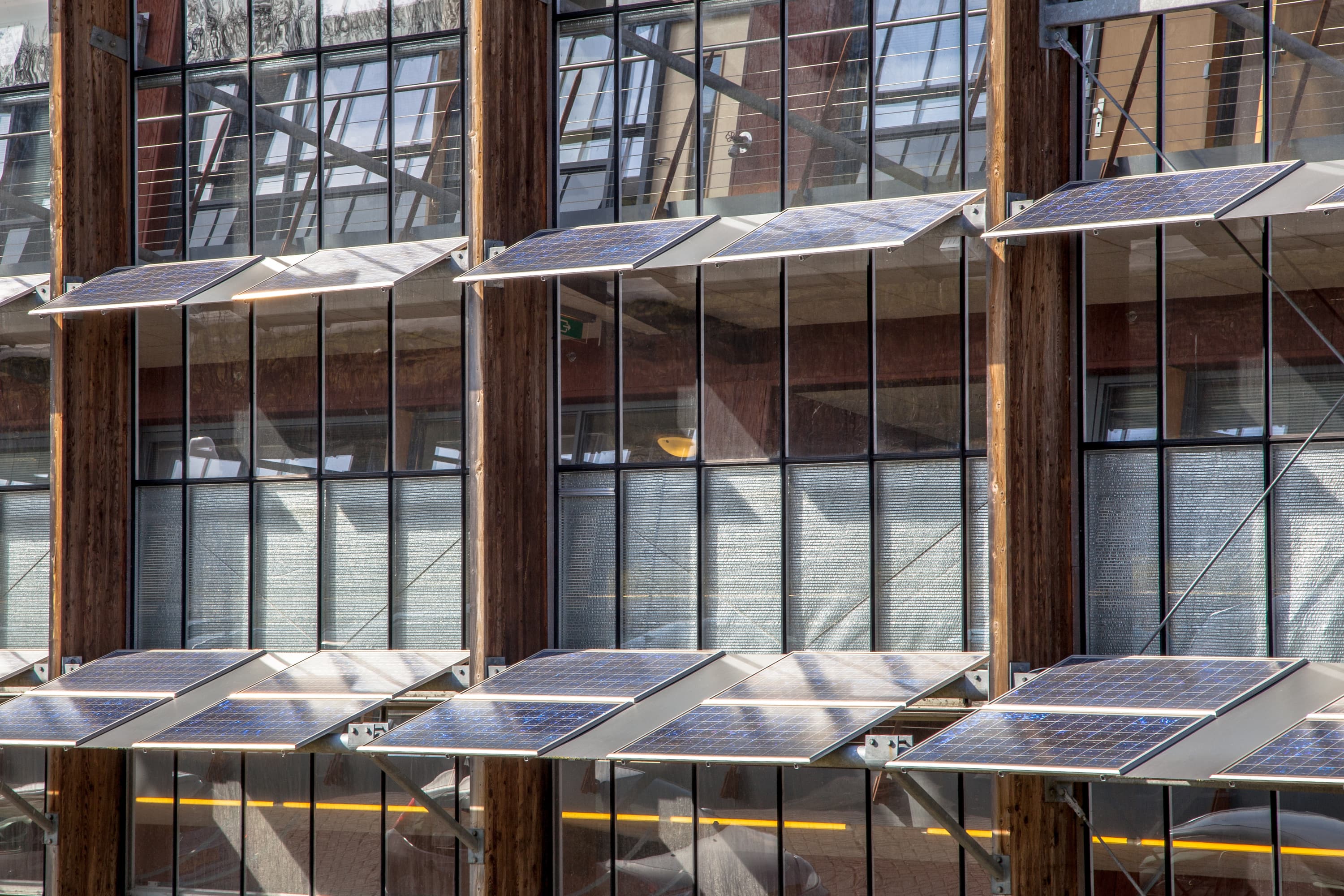 Exterior of building with solar panels