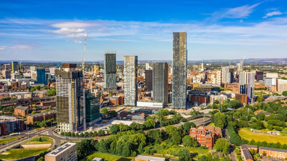 Aerial shot of Manchester on a summer day