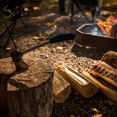 Axe on Stump with fire