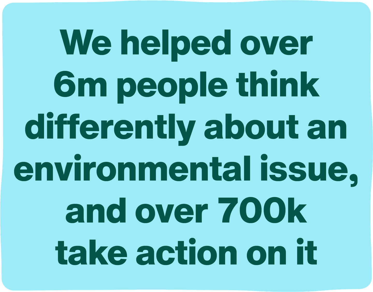 Stat: We helped over 6m people think differently about an environmental issue, and over 700k take action on it