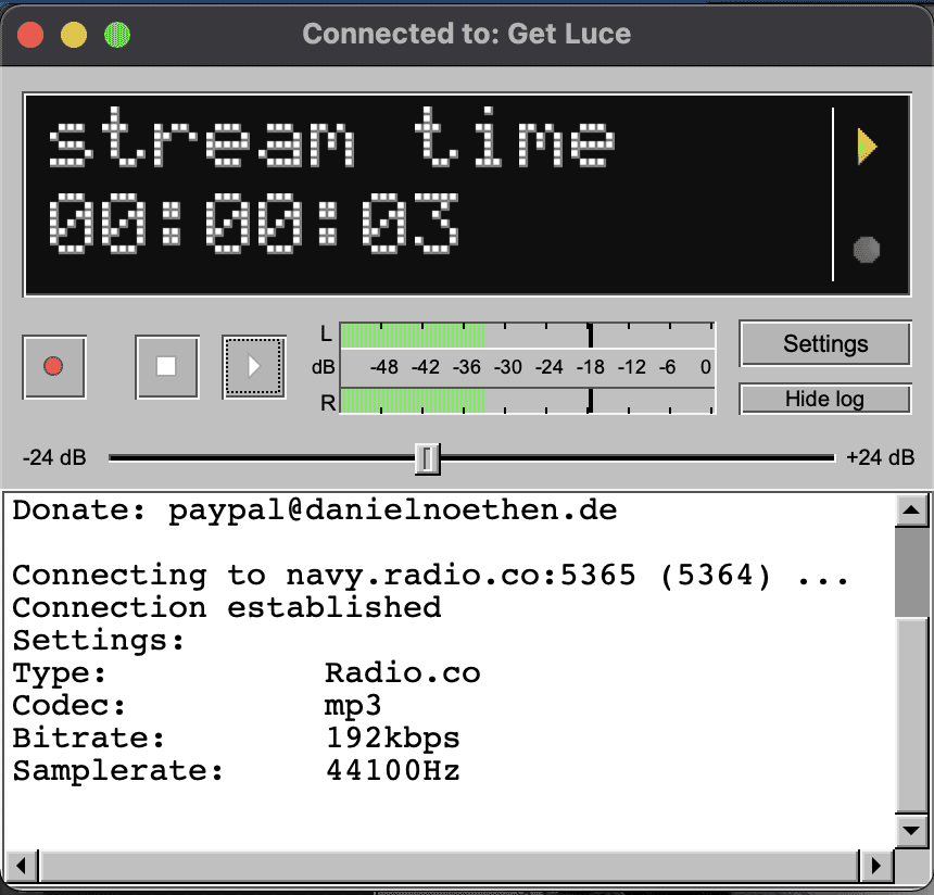 A screenshot of the BUTT connection window.
