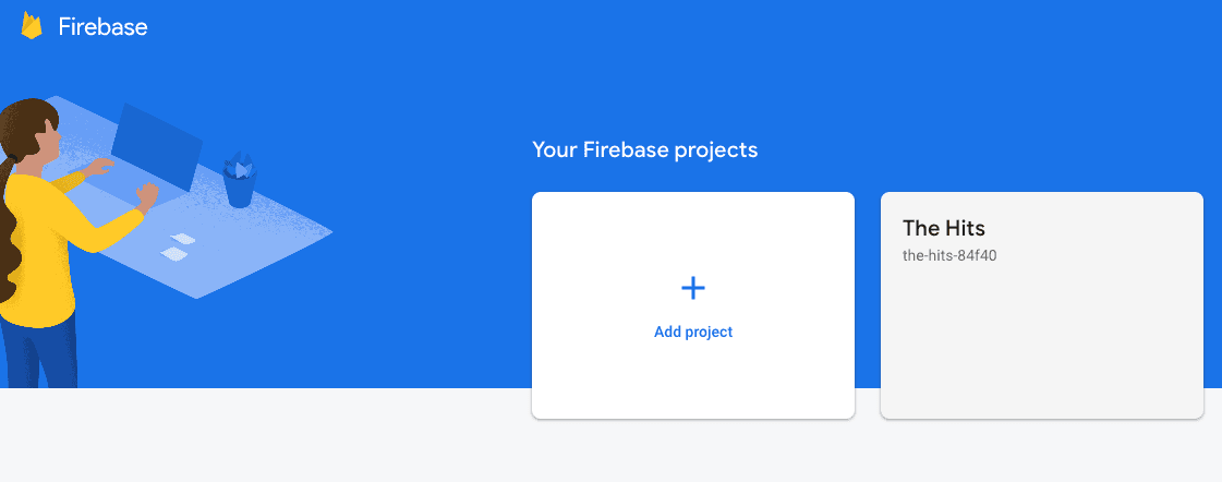 A screenshot showing where the projects are in the program, Firebase.