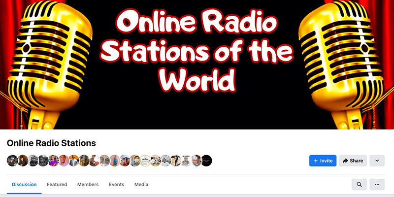 A screenshot of the Online Radio Stations Facebook group.