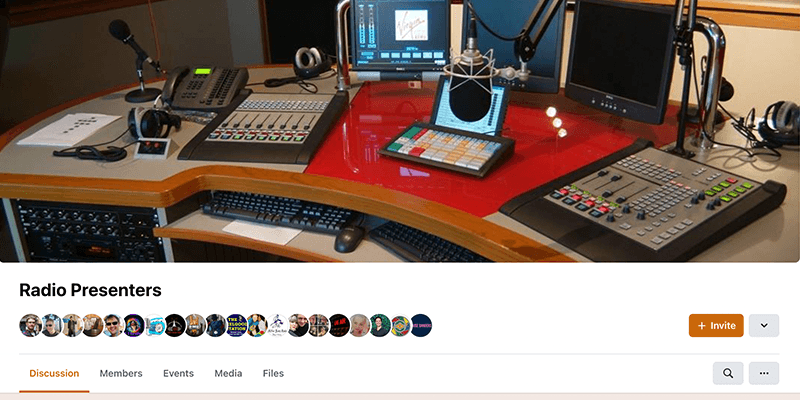 A screenshot of the Radio Presenters Facebook group.