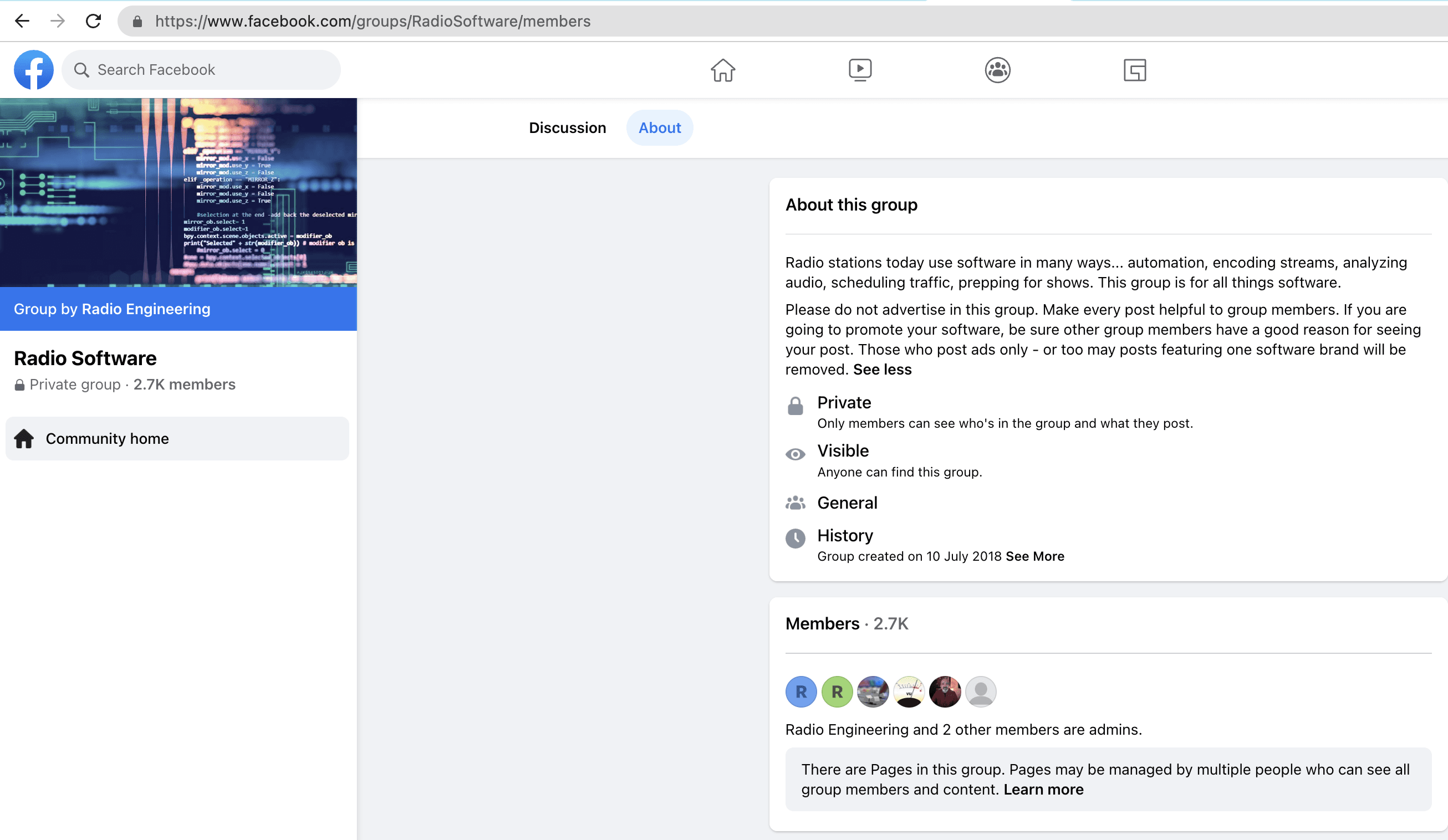 A screenshot of the Radio Software Facebook group.