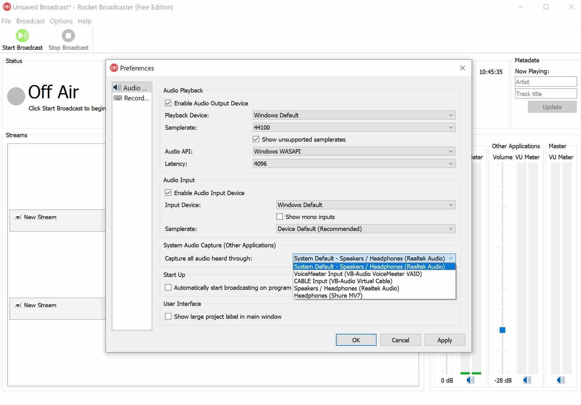 Rocket Broadcaster System Default
