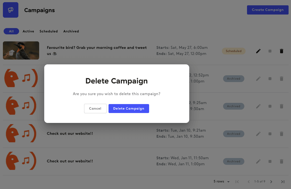 Deleting an app campaign.