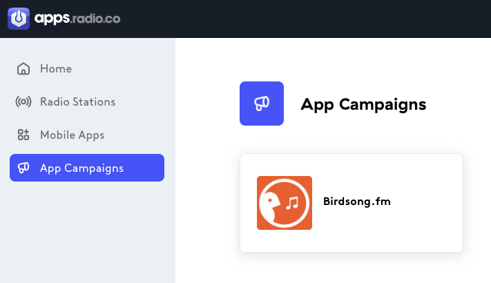 Choosing an app to build a campaign.