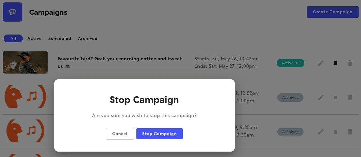 Stopping live app campaigns.