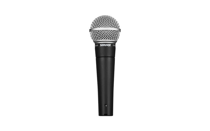 The Shure SM58 microphone against a white background.