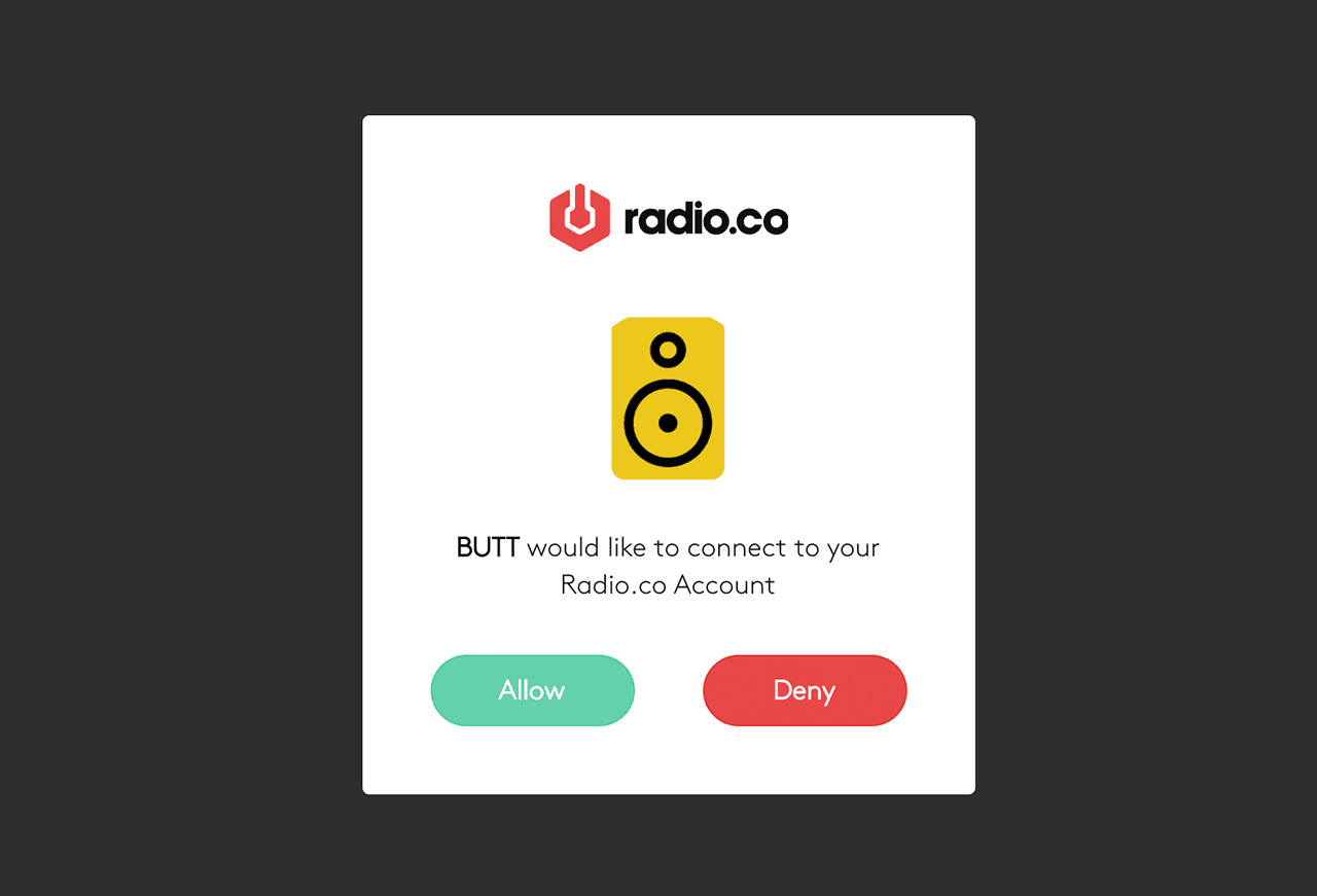 Allowing BUTT to access Radio.co user account.