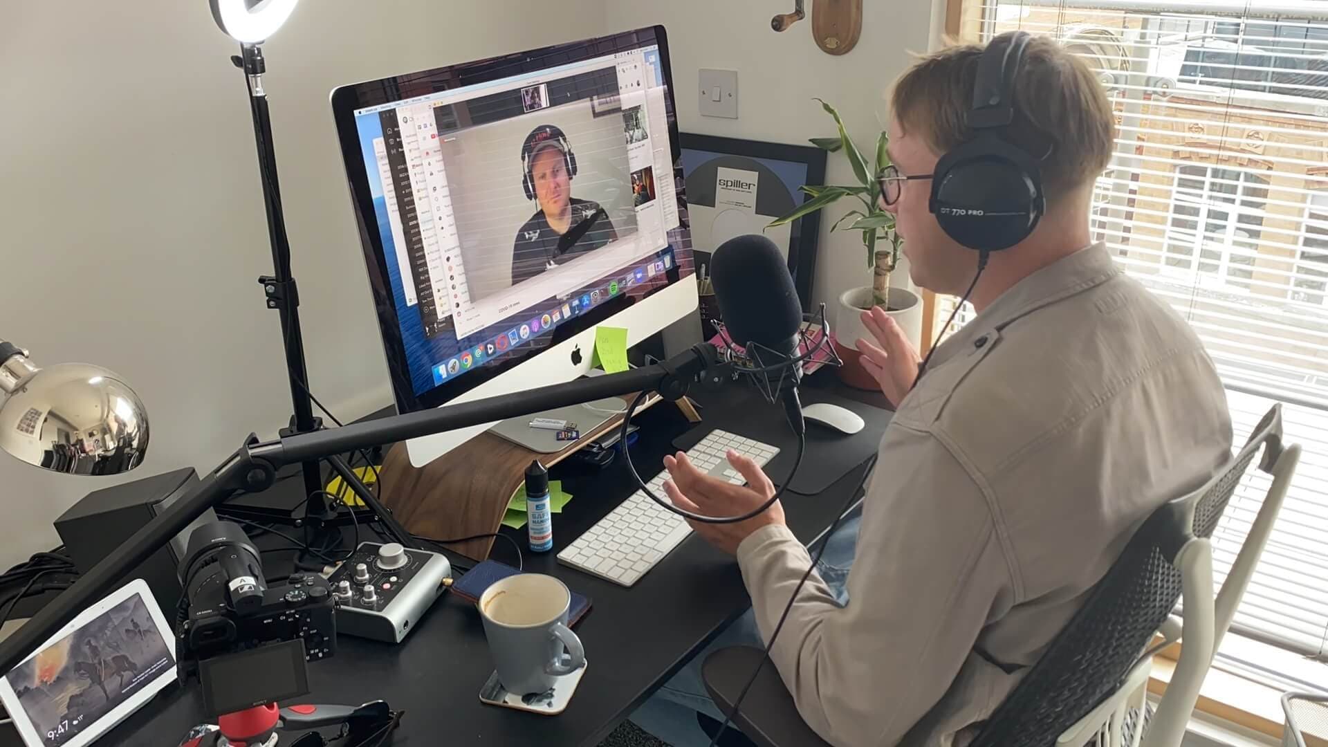 James Mulvany talking to a host