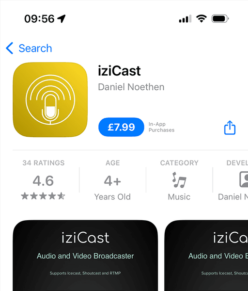 A screenshot showing the iziCast in the App Store, priced at £7.99.
