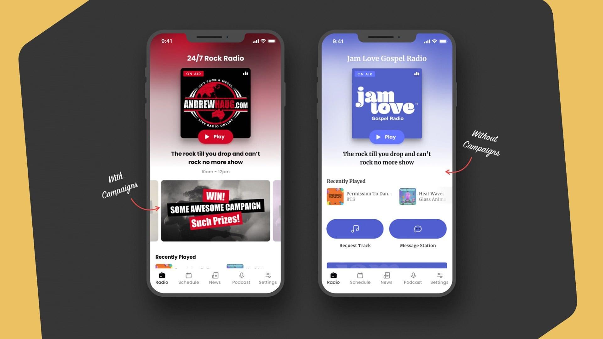 Radio app campaigns header
