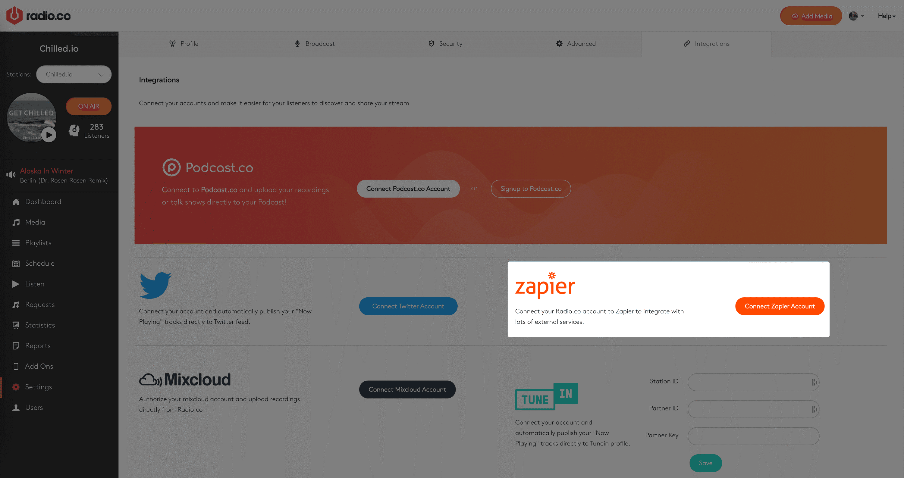Radio Dropbox: Zapier integration in Radio.co studio