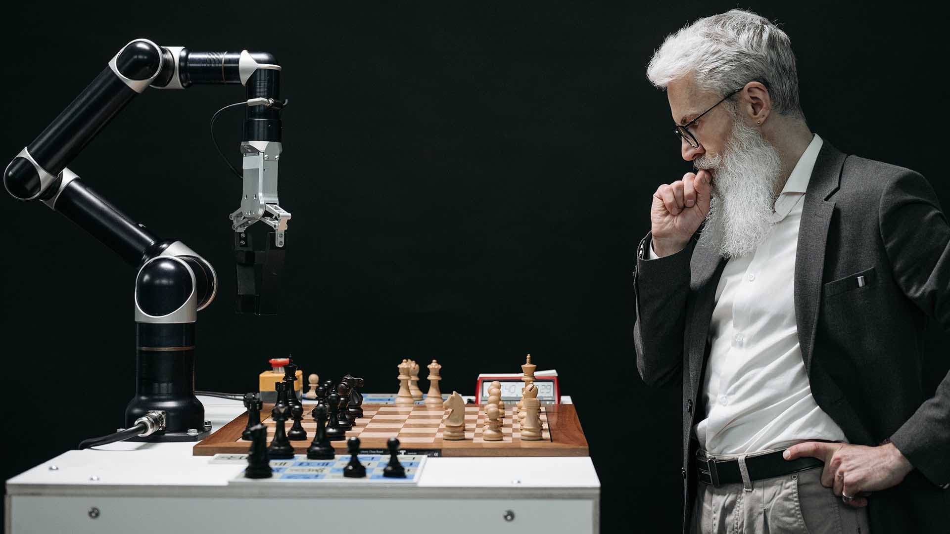 Man vs machine in a chess match.