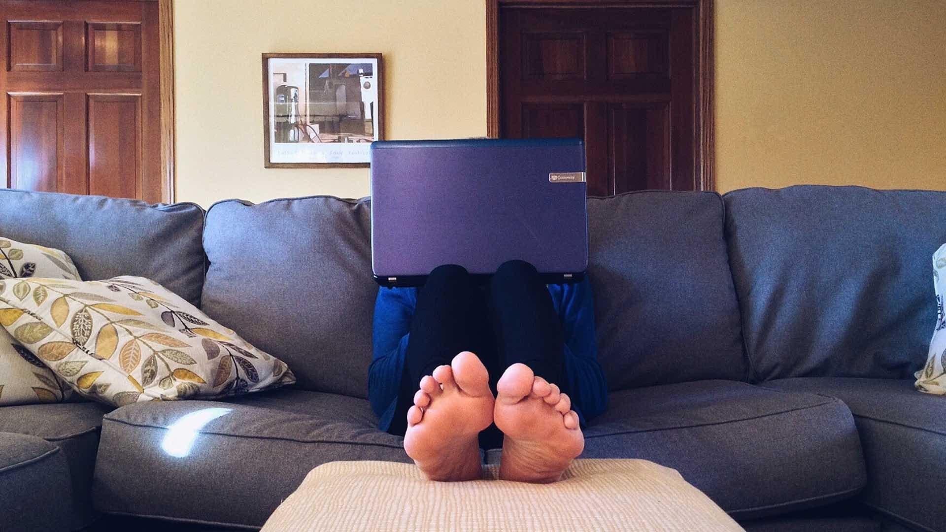 Working from home with feet up.