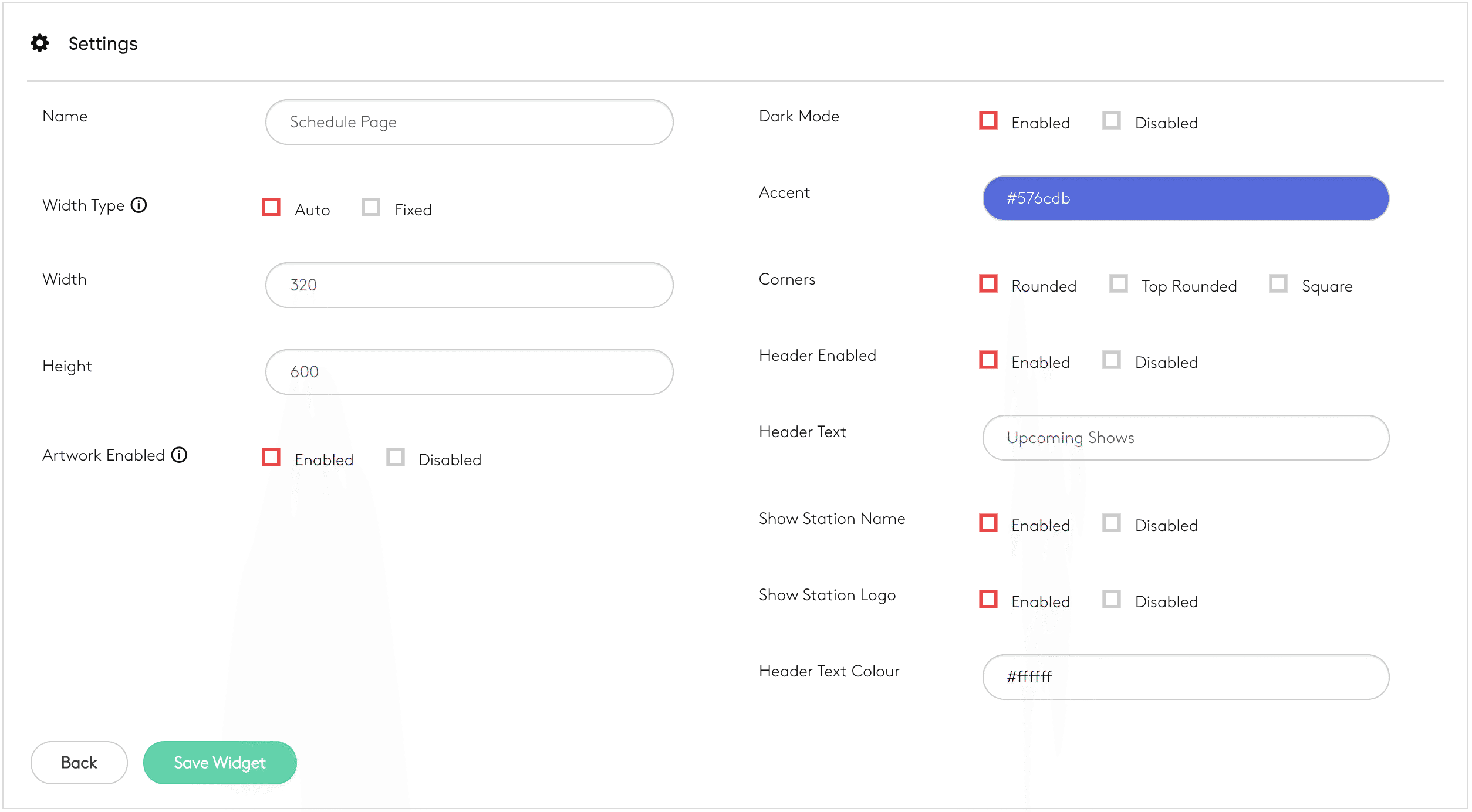 Radio schedule controls