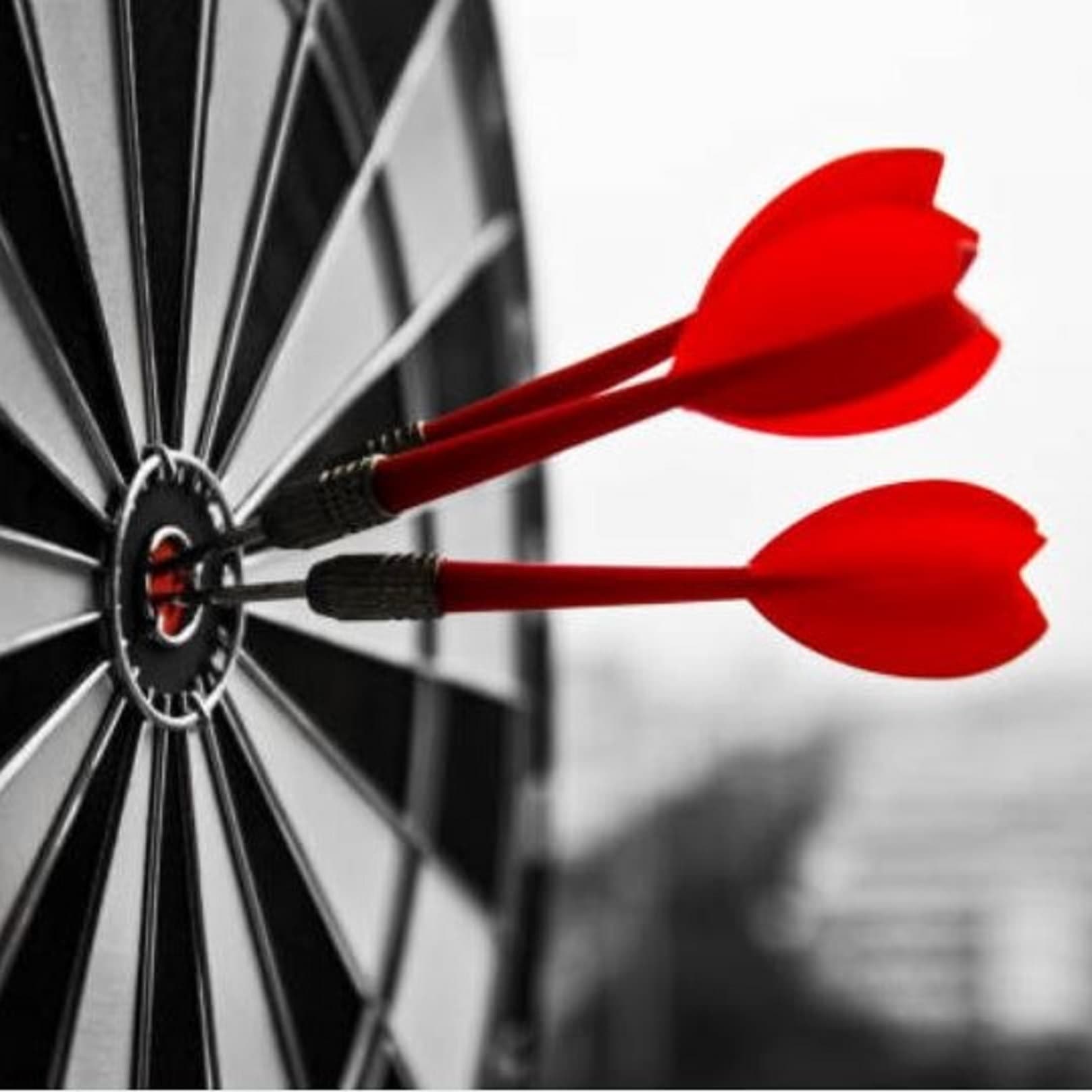 300 x 300 Dart board with darts in bullseye