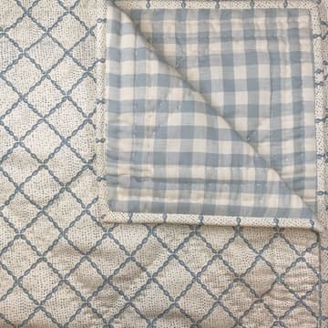 Trellis in antique blue printed bed cover with printed dot back