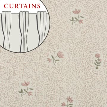 Wildflower in pale pink on printed squiggles curtains