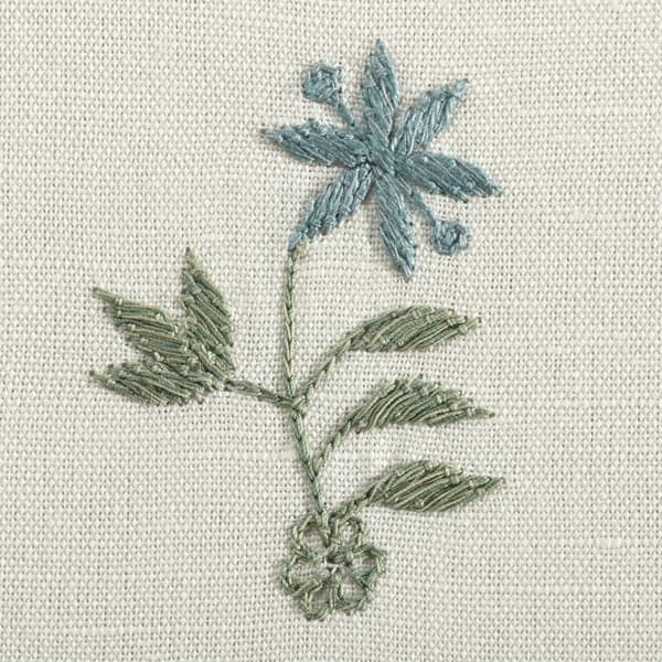 F051 AB Detail 2 – Faded wildflowers in Antique Blue
