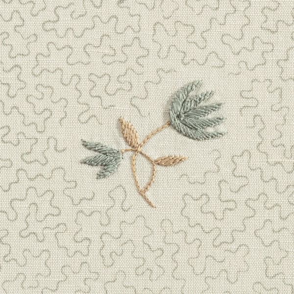 FP036 10 Detail – Wildflower in antique blue on printed squiggles bed cover in seafoam