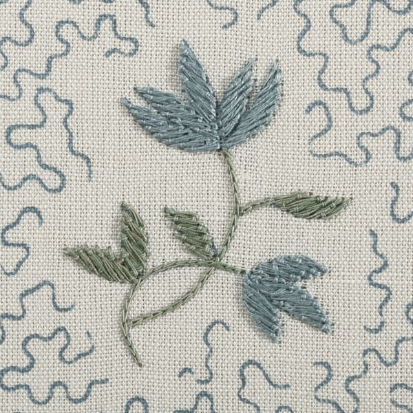 FP3616 AB Detail1 – Wildflowers on printed squiggles in antique blue