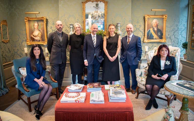 Jenny Simpson and Mona Perlhagen with the Chelsea Textiles Team